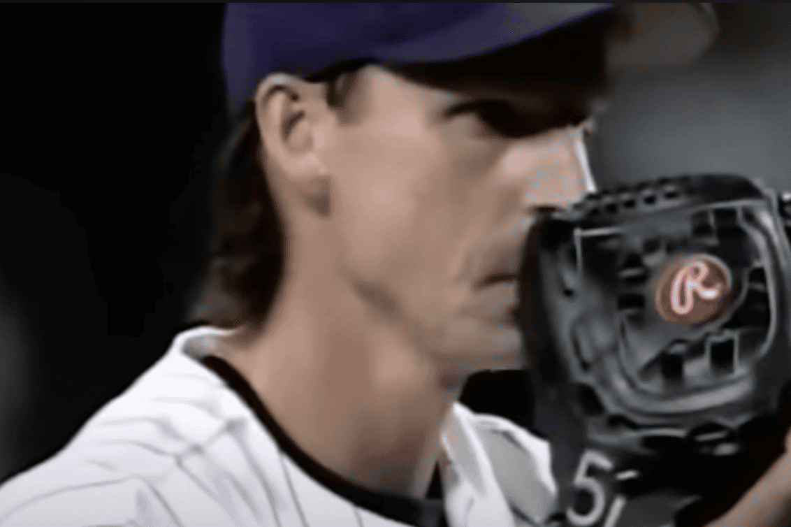 Image of Randy Johnson, the towering MLB legend, intimidating hitters.